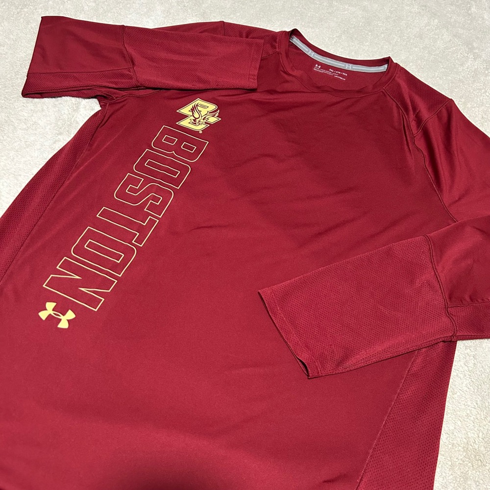 Under Armour Shirt Mens 2XL Maroon Boston College Eagles HeatGear Long Sleeve